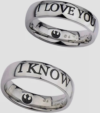 "I Love You" + "I Know" Couples Rings